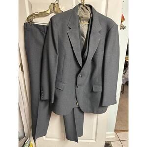 70s Clipper Craft 3pc Suit Vest Jacket 42 Gray Blazer Pants 38x20 Poly Wool Hip